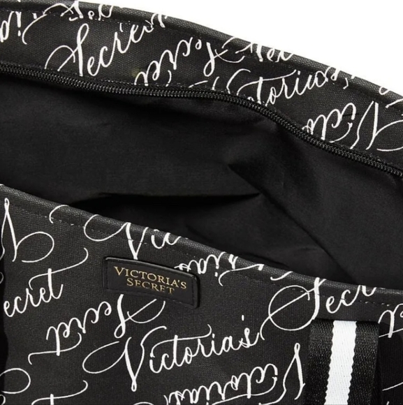 Victoria Secret- black & White Logo Weekender Tote Travel Zip Bag - Picture 3 of 3